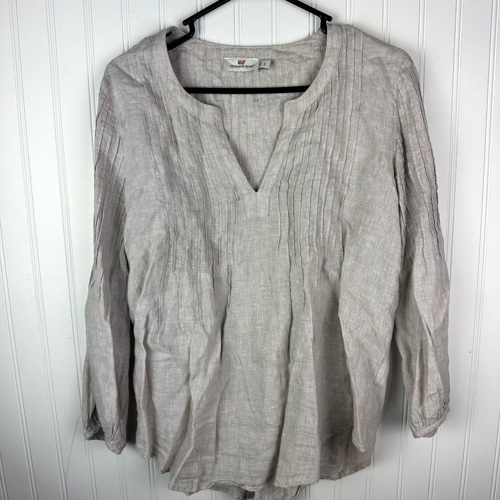 Vineyard Vines 100% Linen Oatmeal‎ Blouse Size Small